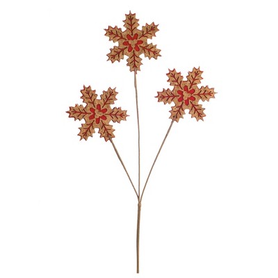 Melrose 23" Red and Brown Snowflake Long Stem Artificial Christmas Spray