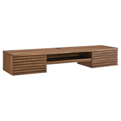 Modway Render Wall-Mount Office Desk – Mid-Century Wood Floating Desk with Storage Shelf