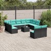 vidaXL 12 Piece Garden Sofa Set with Cushions Black Poly Rattan - Black and Blue With Table - 2 of 4