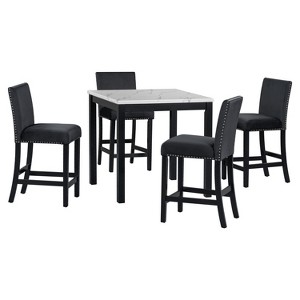 VYNXARIA 5-Piece Metal Dinette Set with Laminated Off-white Faux Marble Top, 4 Black Chairs - 1 of 4