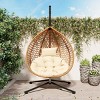 Outdoor Rattan Hammock Swing Chair with Cushion,Wicker Hanging Egg Chair with Stand,Indoor Swing Chair for Balcony Bedroom Garden-Coolbibila - 2 of 4