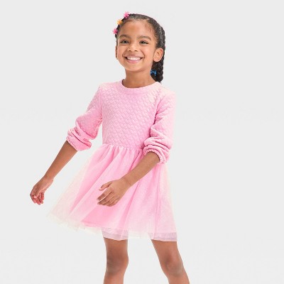 Toddler Girls' Long Sleeve Tulle Dress - Cat & Jack™ Pink 3T