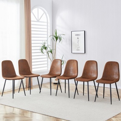 Set of 6 Modern Dining Chairs with Black Metal Legs and Comfy Backrest, Armless Upholstered Chairs for Kitchen, Dining Room, Living Room-Tanpinhause