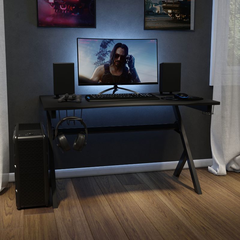 Flash Furniture Gaming Desk 45.25" x 29" Computer Table Gamer Workstation with Headphone Holder and 2 Cable Management Holes, 2 of 14