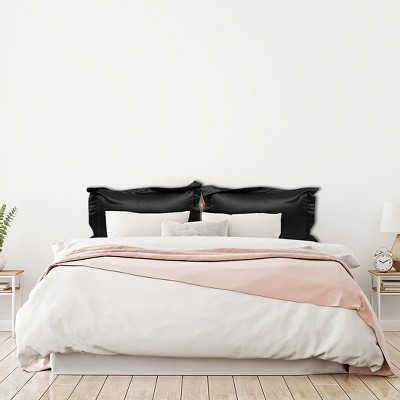 2 Pcs Queen Silk Satin Oxford Pillowcase Black - PiccoCasa