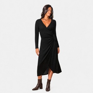 black fall dresses for women Cupshe Women's Dress with Wrap Front and Long Sleeves : Target boat-shoes-loafer:Dress Shoes Carmen Marc Valvo Silk Color:Brick Red Small (00