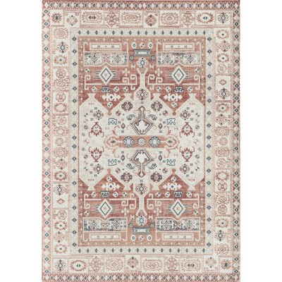Rectangular Red Stain-Resistant Synthetic Area Rug 2'6 x 4'