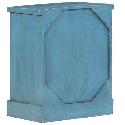 Aged Blue Solid Mango Wood Bedside Table with Drawer
