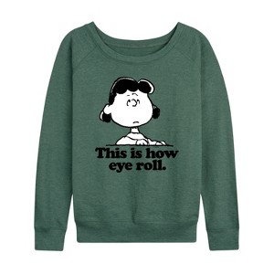 Women's - Peanuts - This Is How Eye Roll Lightweight French Terry Wide Neck Long Sleeve Shirt - 1 of 4