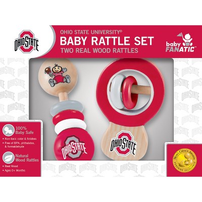 BabyFanatic Wood Rattle 2 Pack - NCAA Ohio State Buckeyes - Officially Licensed Baby Toy Set