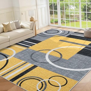 Washable Rugs for Living Room Modern Geometric Area Rug Circles Pattern Rug Stain Resistant Low Pile Accent Rug - 1 of 4