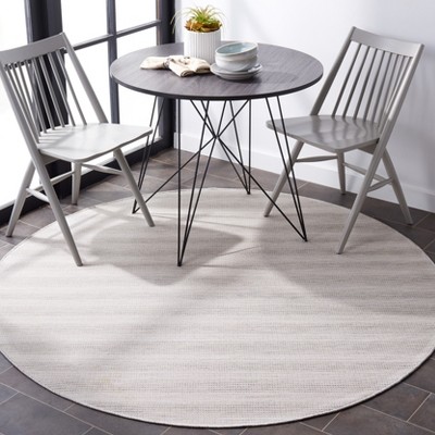 Ivory and Grey Round Synthetic Indoor/Outdoor Rug