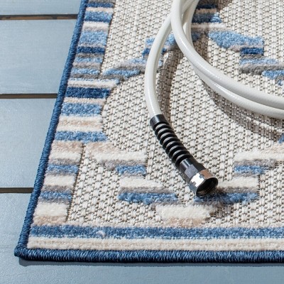 Grey and Blue Geometric Indoor/Outdoor Area Rug