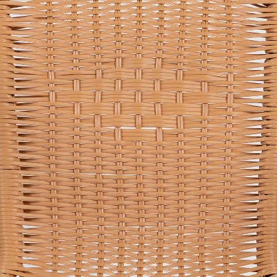 Beige Rattan and Black Steel Patio Dining Chairs, Set of 2