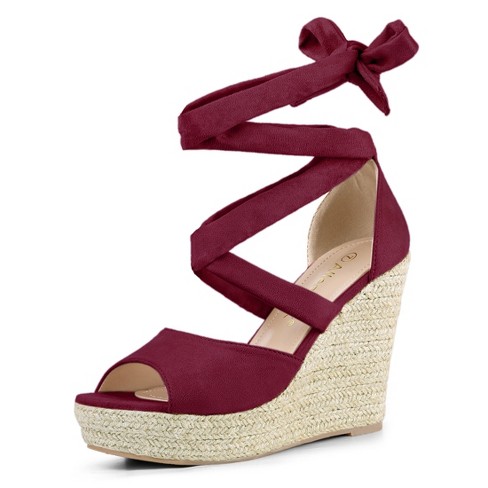 Burgundy best sale wedge sandals