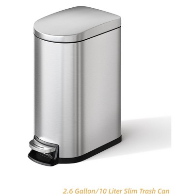2.6 Gallon/10 Liter Slim Trash Can, Stainless Steel Garbage Bin with Removable Inner Bucket, Step Trash Can Rectangle Waste Bin