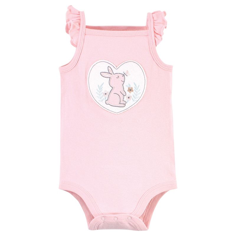Hudson Baby Infant Girl Cotton Sleeveless Bodysuits, Sweet Bunny, 4 of 9