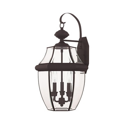 Bronze 3-Light Outdoor Wall Lantern with Clear Beveled Glass