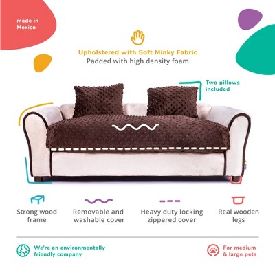 Medium Khaki Minky Upholstered Orthopedic Dog Sofa Bed