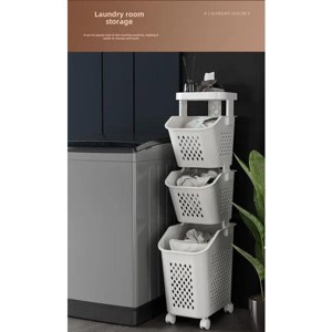 Racxily Stitched Laundry Basket Household Dirty Clothes Storage Basket Bathroom Partition Floor to Floor Shelf Narrow - 1 of 4