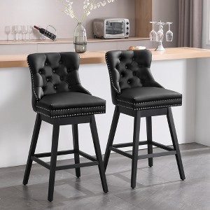 Beautyolove Faux Leather Upholstered Solid Wood Frame Bar Height Swivel Bar Stool (Set of 2) - 1 of 4