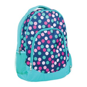 Teal Navy Party Polka Dot Reinforced and Water Resistant Padded Laptop School Backpack - 1 of 3