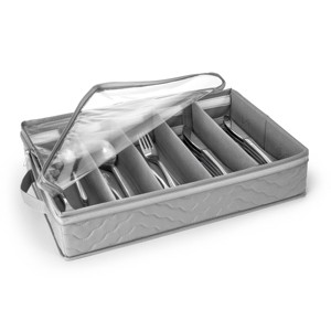 Sorbus Fabric Chest Flatware & Silverware Organizer Box with Zipper Clear Lid & Adjustable Divider - 1 of 4