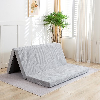 MUUEGM 4” Tri-Fold Memory Foam Mattress| Portable Mattress with Washable Cover, Storage Bag and Non-Slip Bottom, Gray