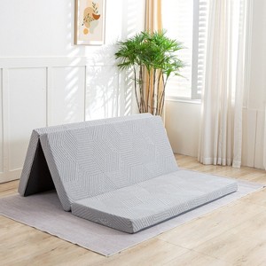 MUUEGM 4” Tri-Fold Memory Foam Mattress| Portable Mattress with Washable Cover, Storage Bag and Non-Slip Bottom, Gray - 1 of 4