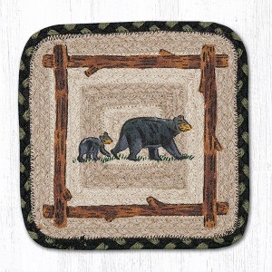 Earth Rugs Mama and Baby Bear Printed Jute Trivet 10"x10" Square Rustic Farmhouse Accent - 1 of 3