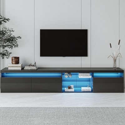CAVINAS TV Stand with LED for TVs up to 105 Inches,Entertainment Center with 2 Glass Shelves and 2 Cabinets for Living Room