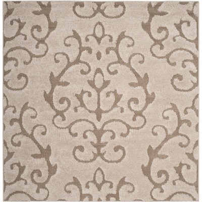 Cream Beige 4' x 4' Square Hand-knotted Shag Rug