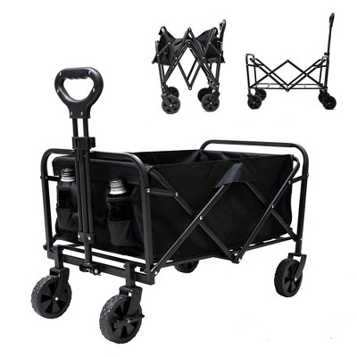 SUGIFT Folding Wagon Cart, Portable Small Wagon, Heavy Duty Outdoor Camping, Black