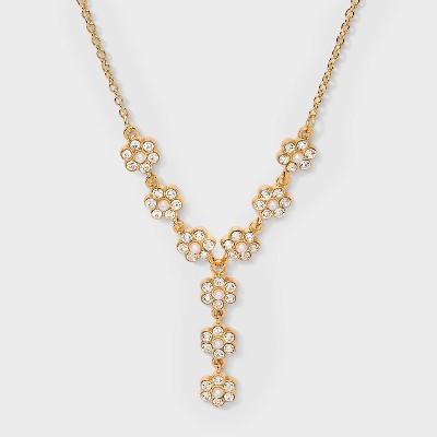 Crystal Flower Y-Necklace - Wild Fable™ Gold: Recycled Zinc, Lobster Claw Clasp, 16" Length