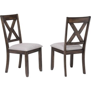 Kings Brand Furniture - Lewiston Brown Wood Dining Upholstered Side Chairs (Set of 2) - 1 of 3