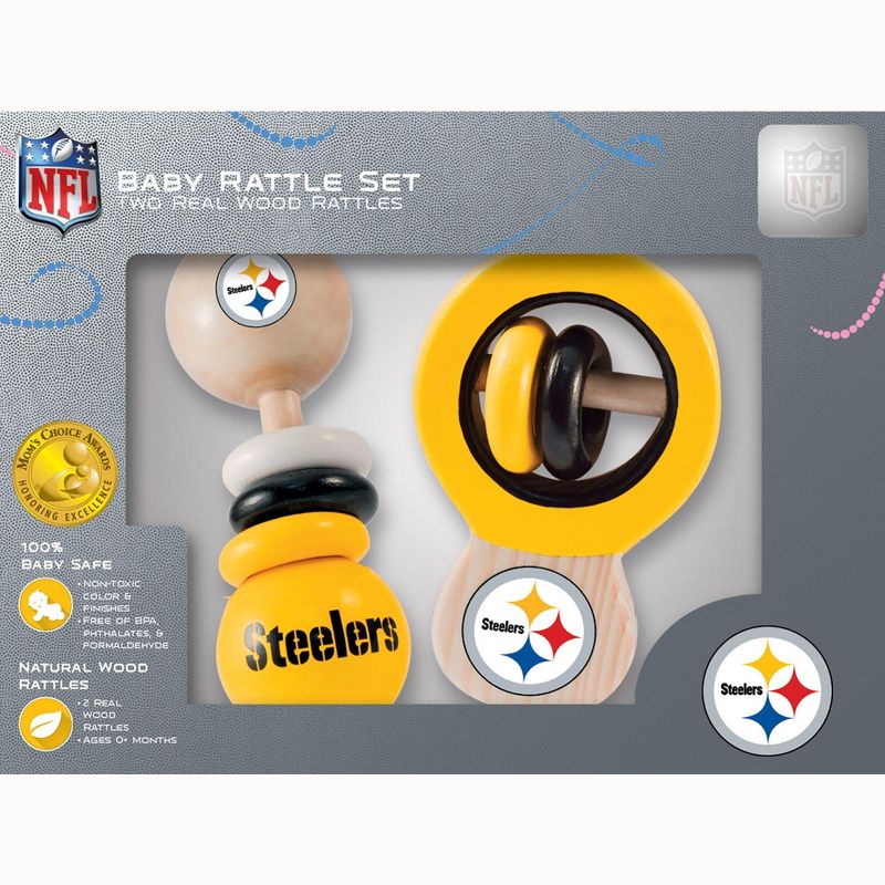 Baby Fanatic Wood Rattle 2 Pack - NFL Pittsburgh Steelers Baby Toy Set, 1 of 5