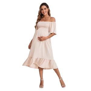 Garvee Maternity Off The Shoulder Midi Dress Ruffle Sleeve Smocked Bodice Pregnancy  Dress A-Line Sundress Maternity Gown for Photo Shoot : Target