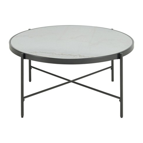 Carlo Round Coffee Table With Marble Top White   Picket House 