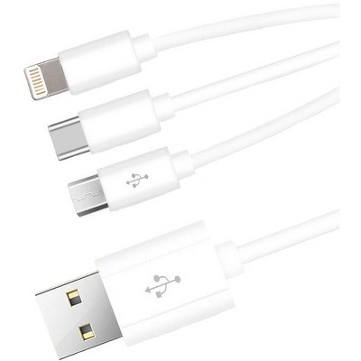  4XEM USB To Lightning Micro USB and USB Type C Cable For iPhone/iPod/iPad/Galaxy 