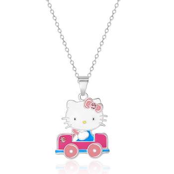 Sanrio Hello Kitty Brass Enamel and Pink Crystal Car 3D Pendant, 16+ 2'' Chain