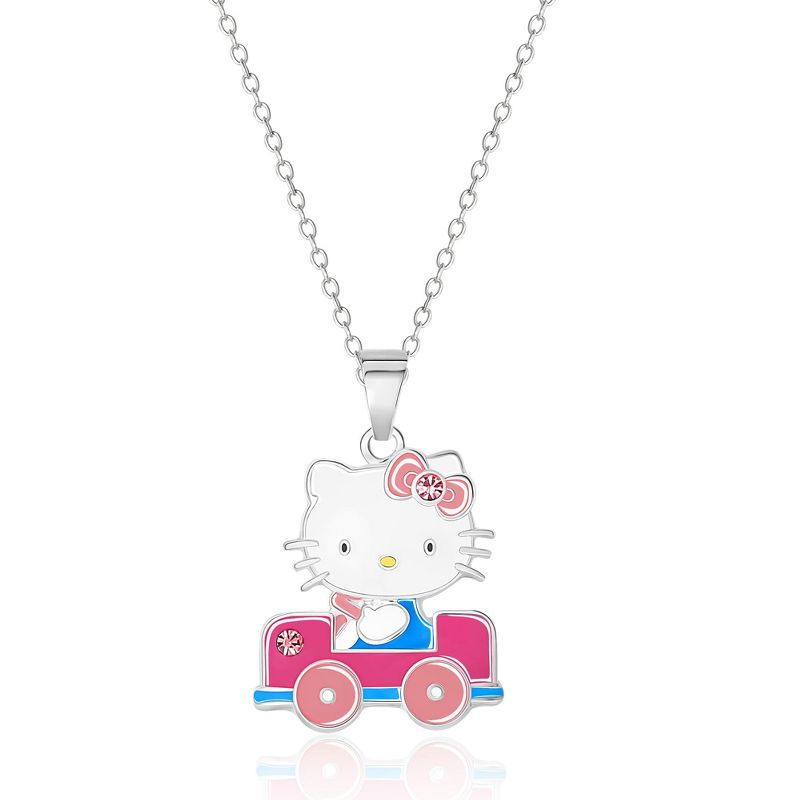 Sanrio Hello Kitty Brass Enamel and Pink Crystal Car 3D Pendant, 16+ 2'' Chain, 1 of 5