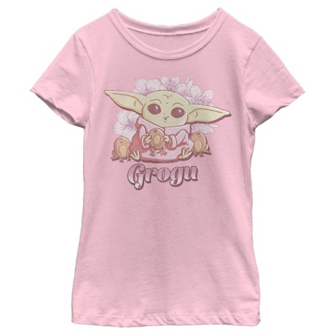 Girl's Star Wars: The Mandalorian Grogu Cute Frogs T-shirt - Light Pink ...