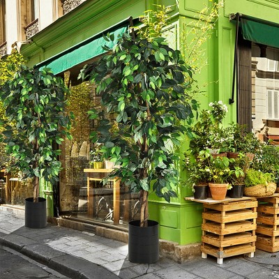 6-Foot Green Artificial Ficus Silk Tree with Wood Trunks