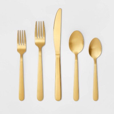 Shop 20pc Stainless Steel Silverware Set Gold - Threshold from Target on Openhaus