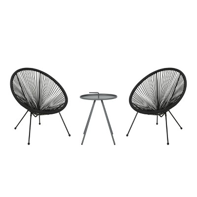 GDFStudio Margaretta Outdoor Woven Wicker 3 Piece Chat Set