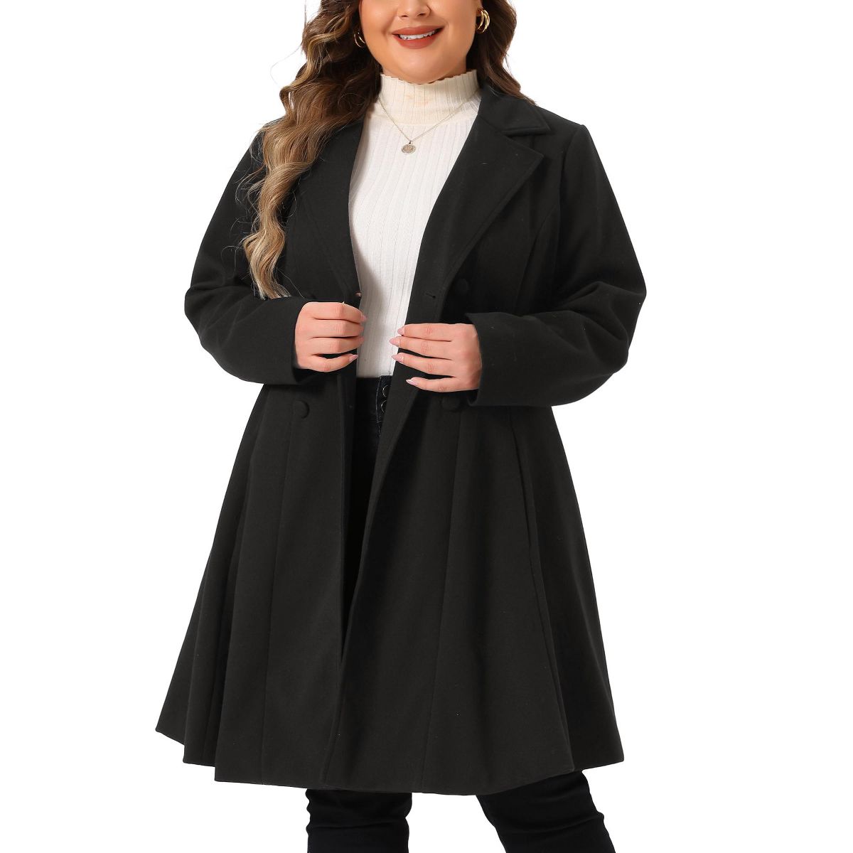 Women's Plus Size Trench Notch Lapel Double Breasted A Line Pockets Pea Coats - Agnes Orinda