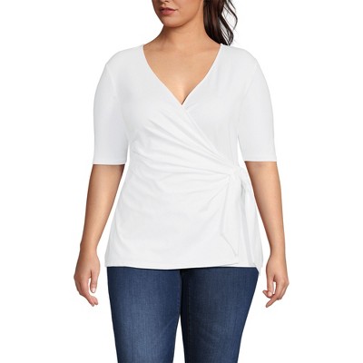 Lands' End Women's Elbow Sleeve Lightweight Jersey Side Tie Blouse