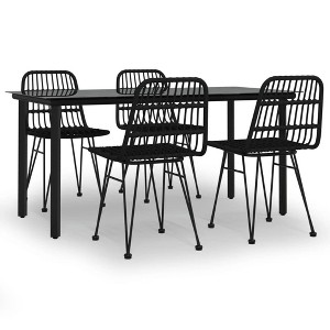 vidaXL Garden Dining Set Black Steel, Polyethylene, Tempered Glass Medium - Black 63" Table Length 4 Items - 1 of 4