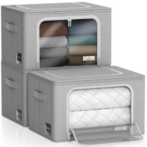 Sorbus Medium Foldable Storage Box - Metal Frame, Oxford Fabric, Large Window & Handles - Organization for Bedroom, Linens & Clothes - 1 of 4