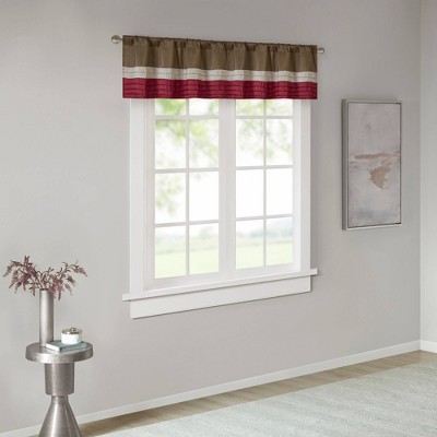 Red and Tan Polyoni Pintuck Window Valance with Rod Pocket